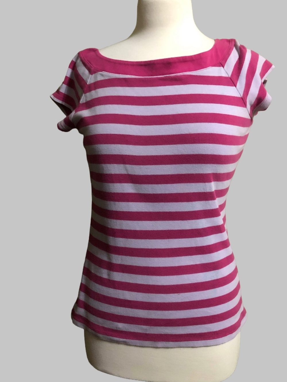 Dressbarn Pink Striped Boat Neck Tee Size M Cotton Cap Sleeve Baby Tee Top
